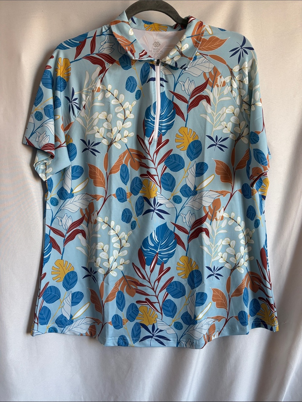 Men's Light Blue Tropical Print Polo